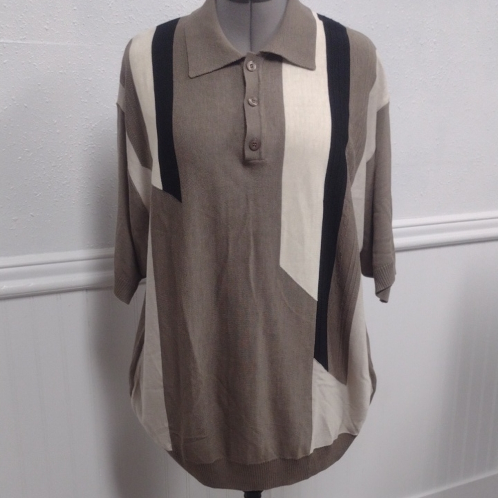 Protege Collection 70%Silk 30% Cotton Stylish Men's Tan and Black Polo Shirt